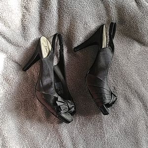 Fioni Night Satin Bow Tie Heels
